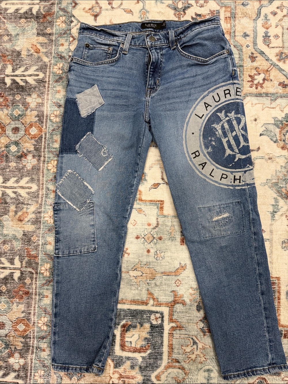 Lauren Ralph Lauren Light Blue Patchwork Boyfriend Jeans